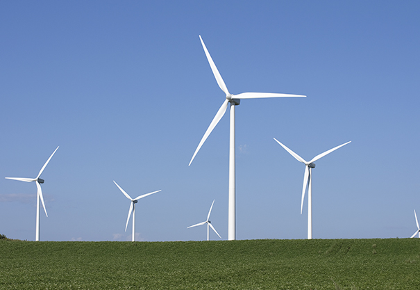 Green electricity wind turbine in field