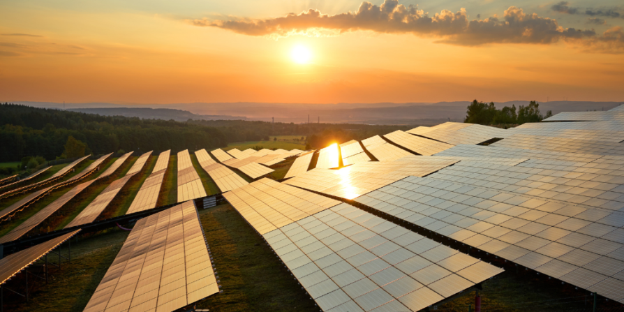 Sunset on solar panels
