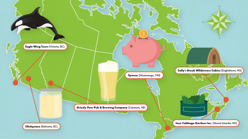 A map of Canada showing the businesses mentioned in this blog post