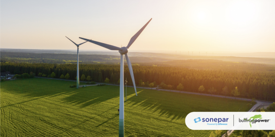 Photo of wind farm for Sonepar blog about purchasing Canadian RECs from Bullfrog Power