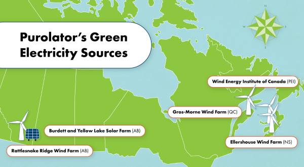 Map of Purolator's renewable electricity sources.