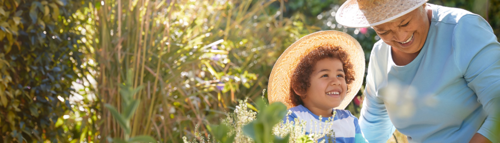 Grandma and grandson in the garden